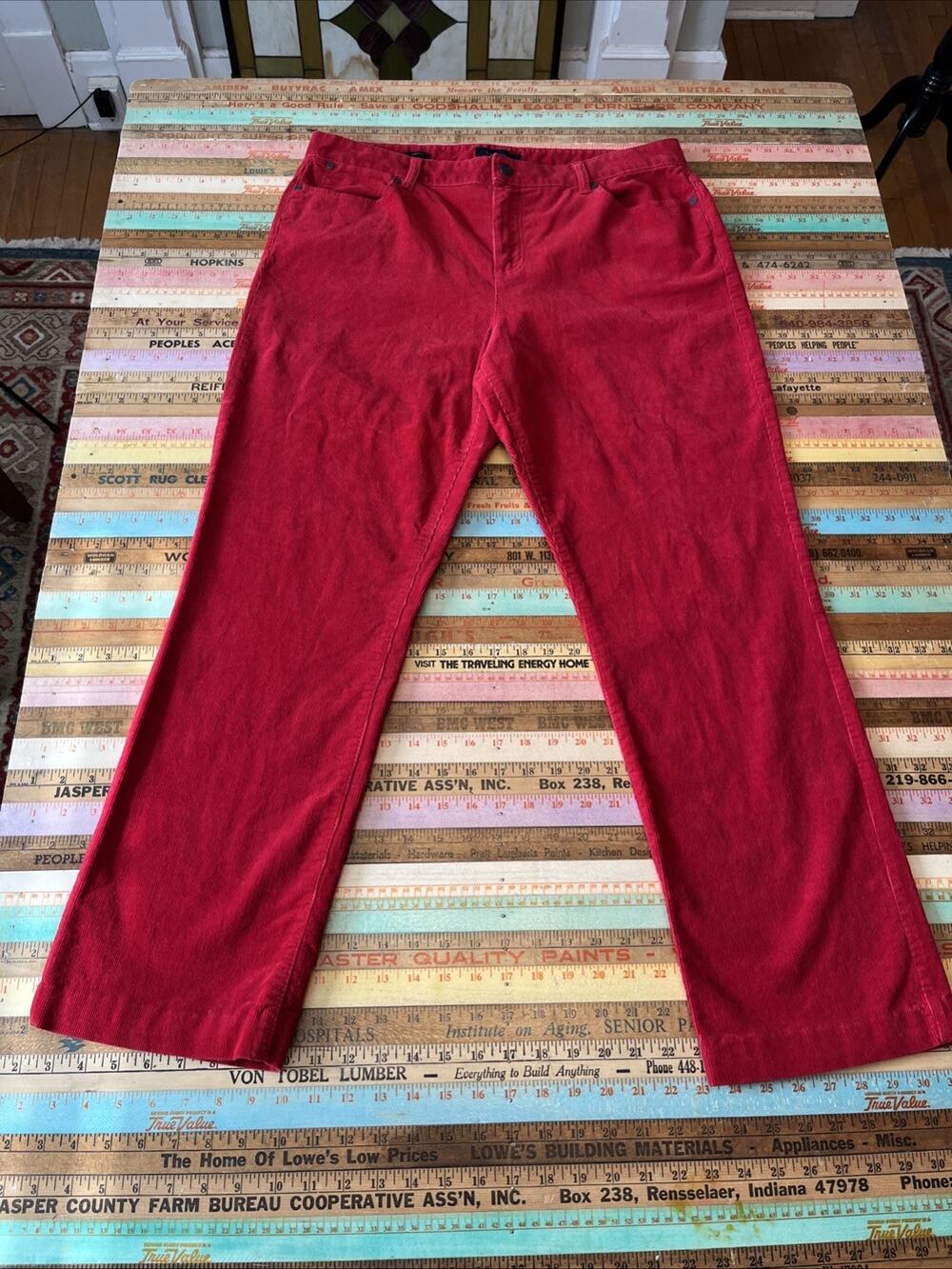 Talbots Heritage Sz 16 Short Red Corduroy Pants Straight Leg Classic * Hemmed